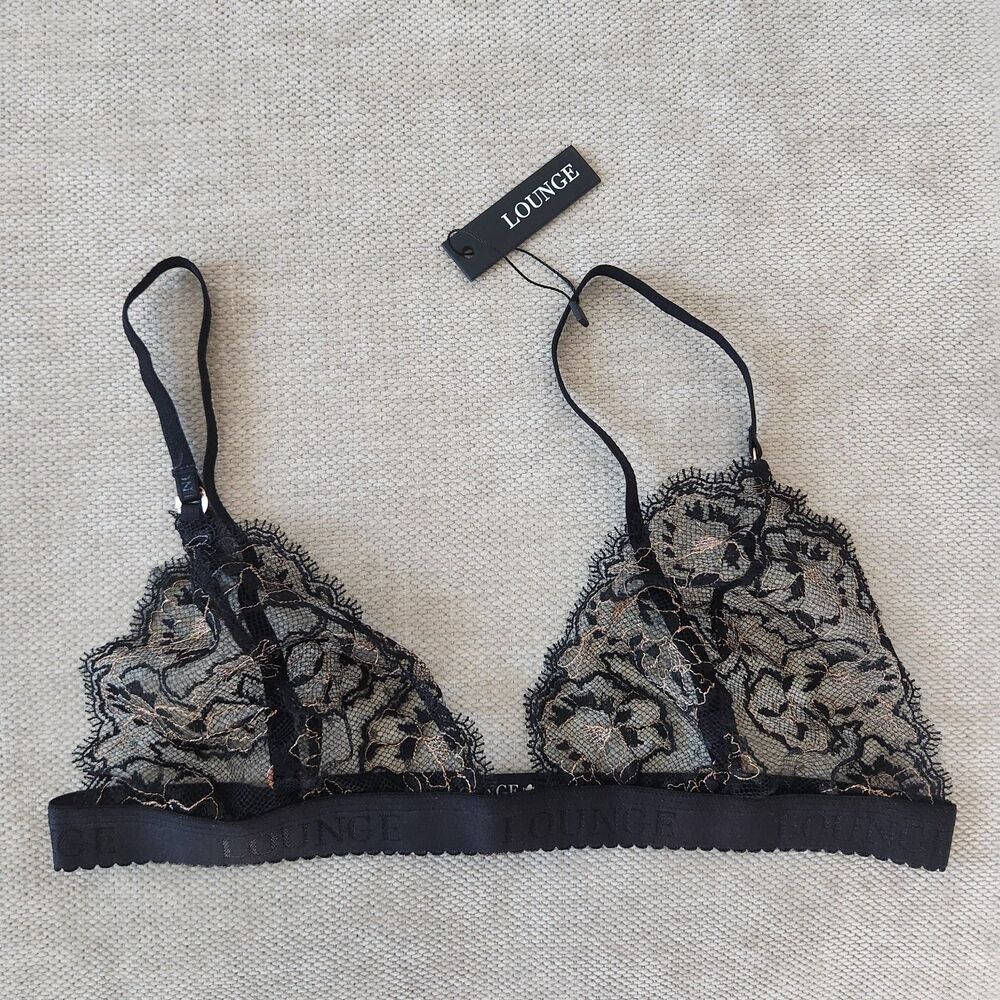 LOUNGE Medium Black Embroidered Triangle Bra‎ NWT